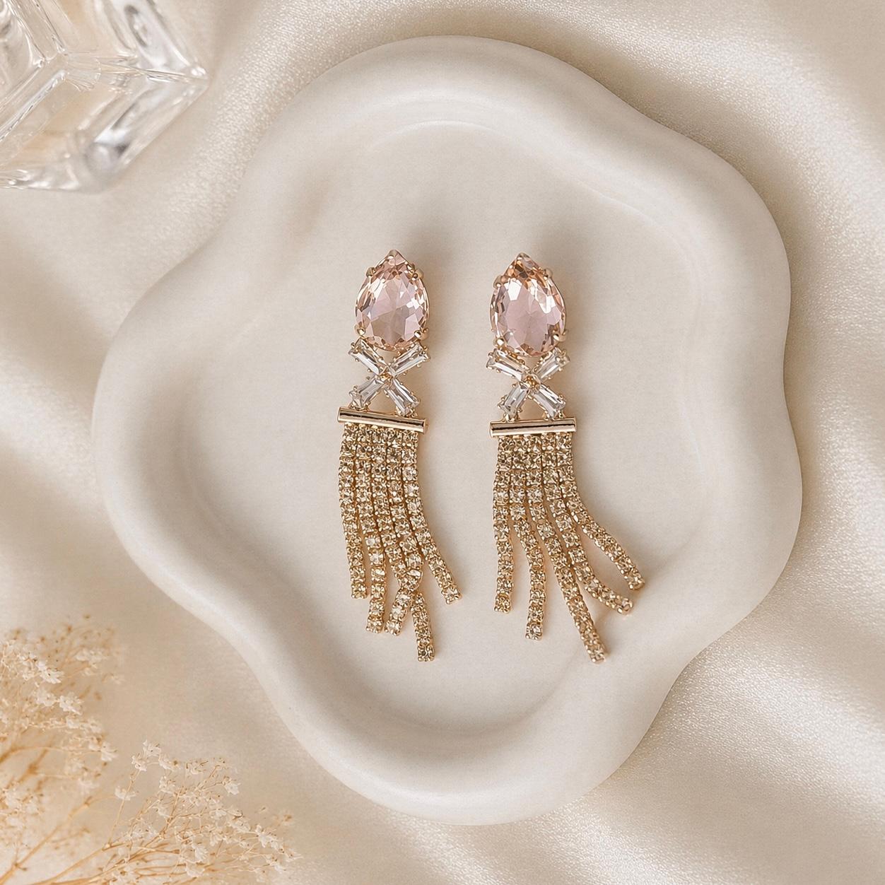 Crystal Tassel Drop Earrings - Image 1
