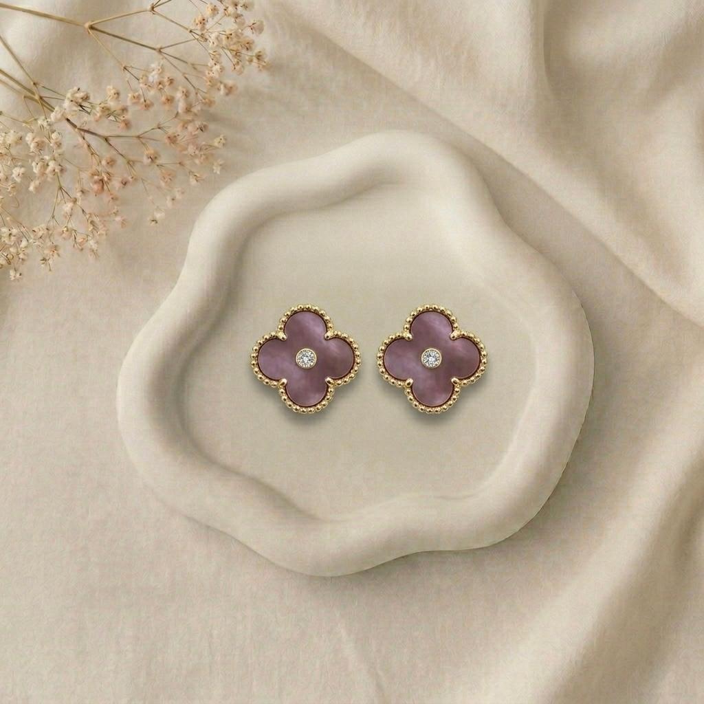 Amethyst Clover Stud Earrings - Image 1