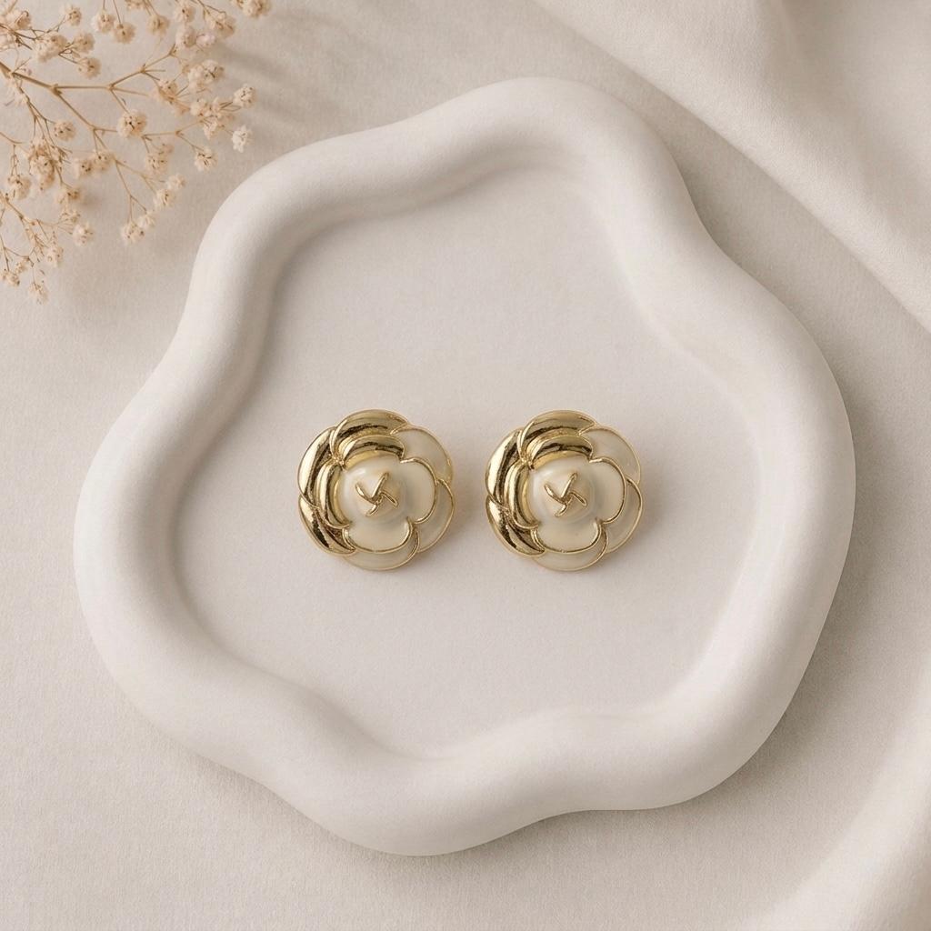 Gold Flower Stud Earrings - Image 1