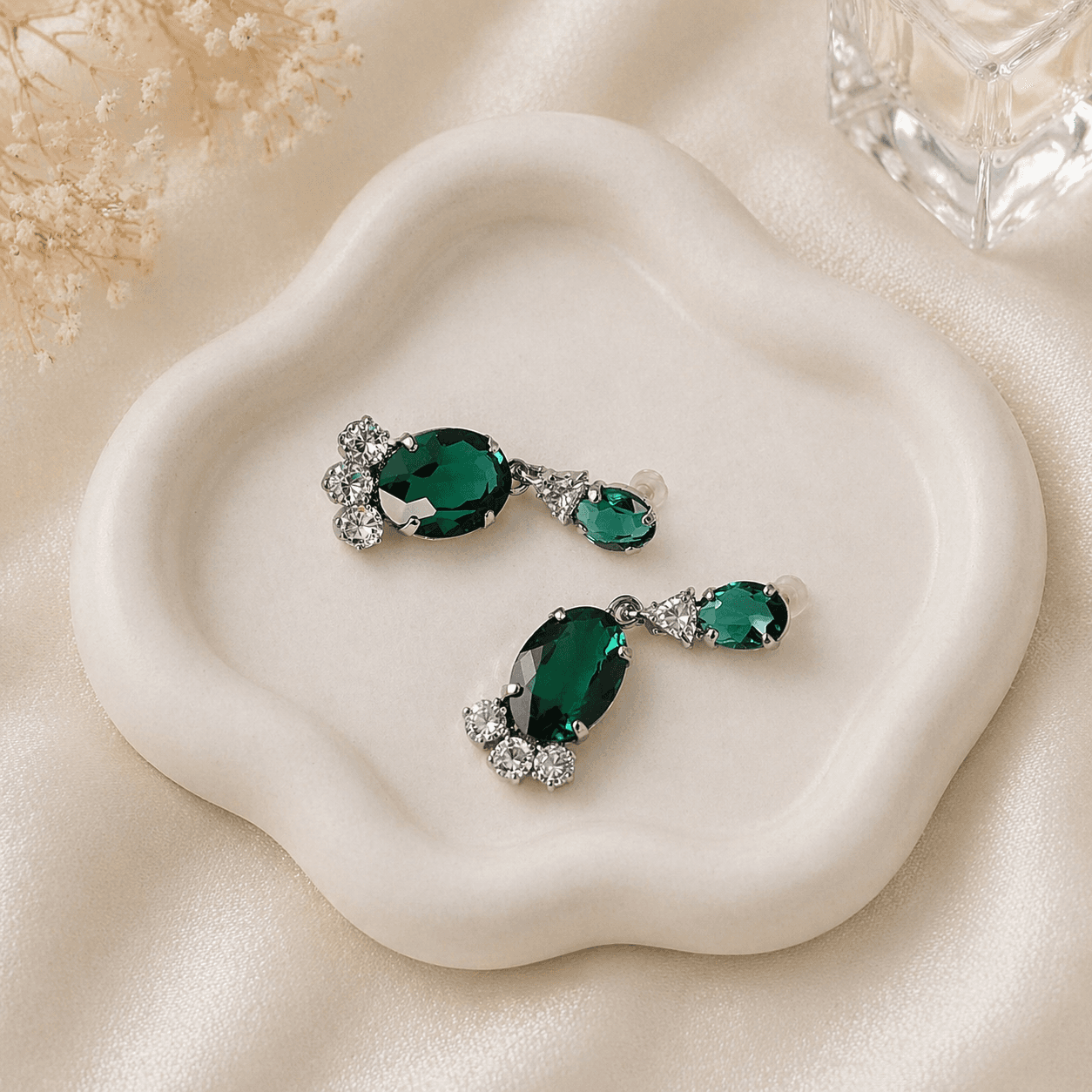 Emerald Crystal Drop Earrings - Image 1