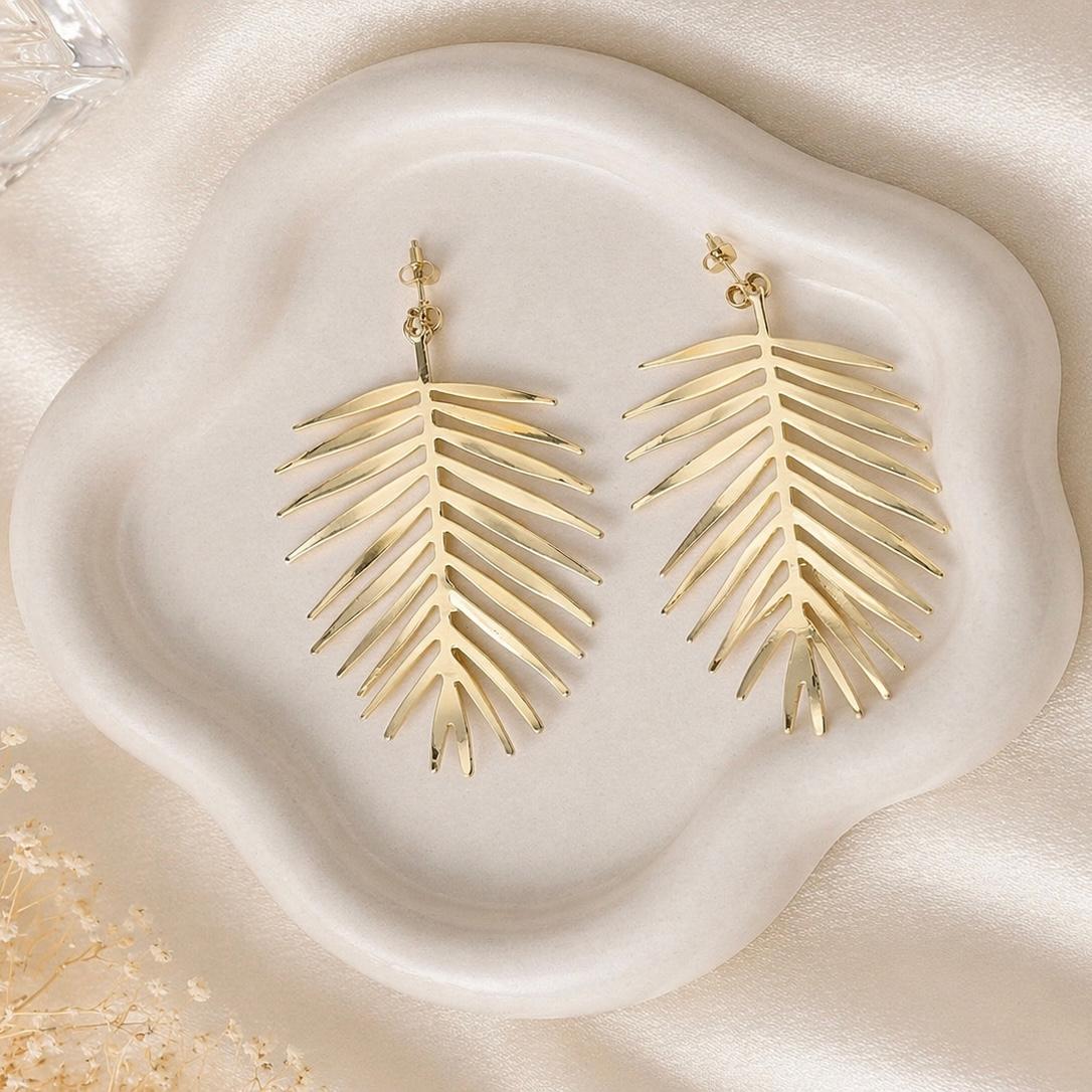 Gold Leaf Drop Earrings - Image 1
