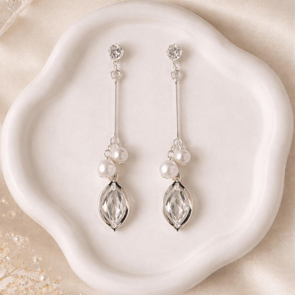 Crystal Pearl Drop Earrings - Image 1