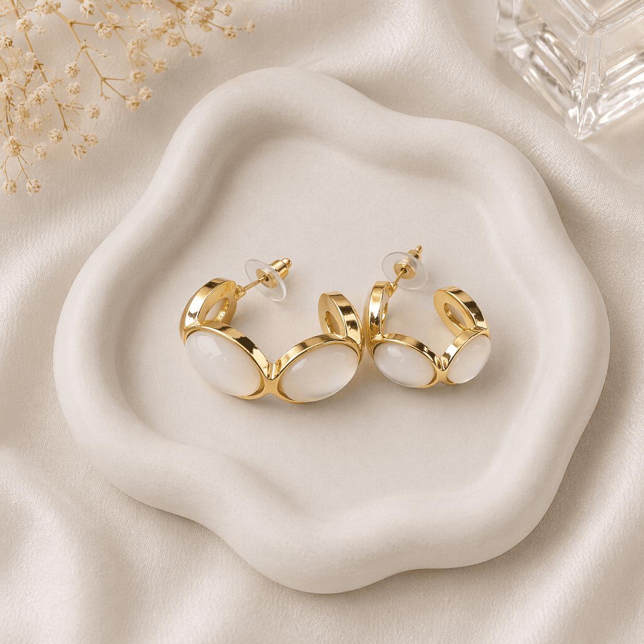Gold Pearl Hoop Earrings - Image 1