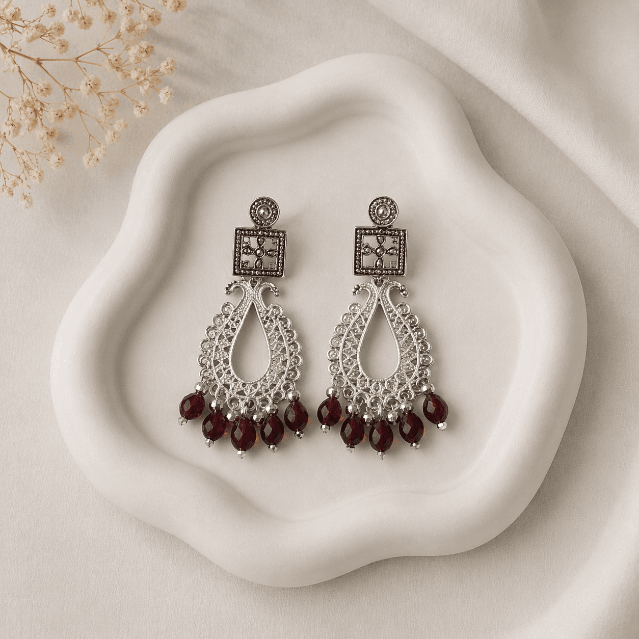Silver Filigree Chandelier Earrings - Image 1